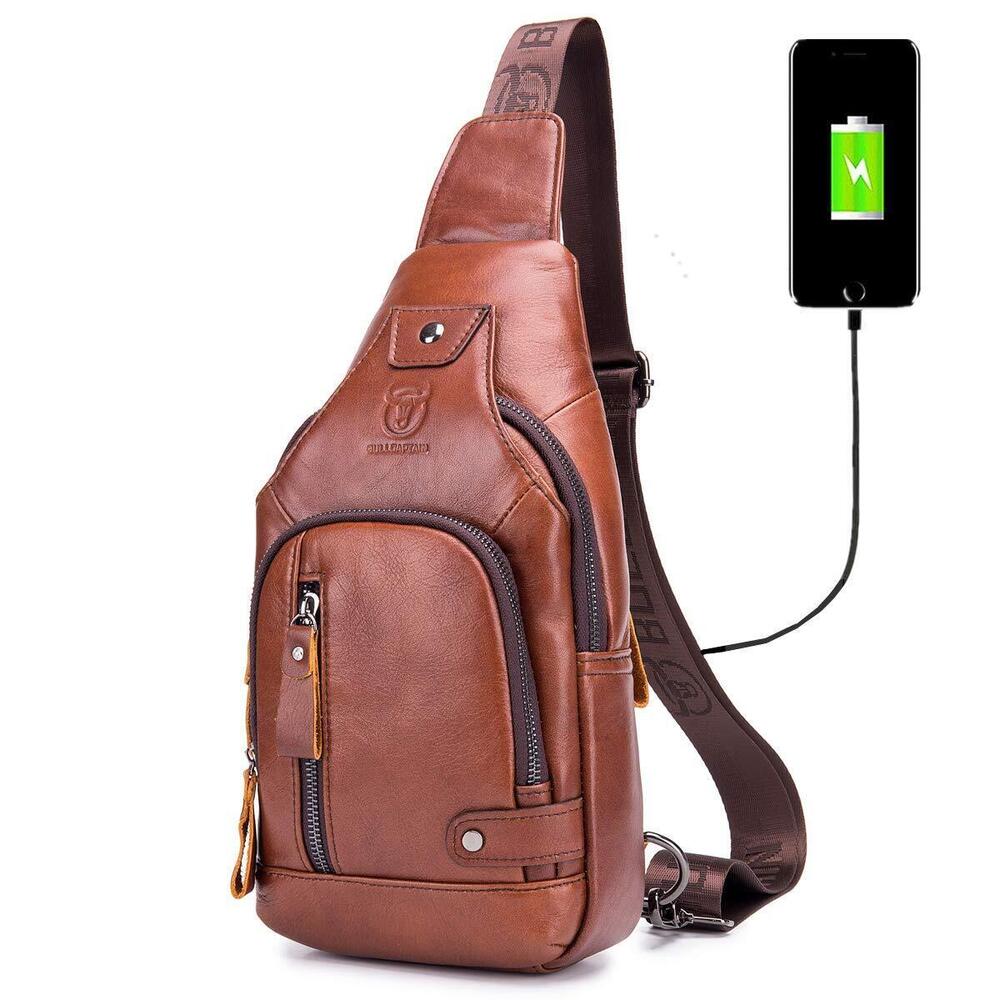 Genuine Leather Crossbody Bag Men iPad Mini Sling - Picture 1 of 6